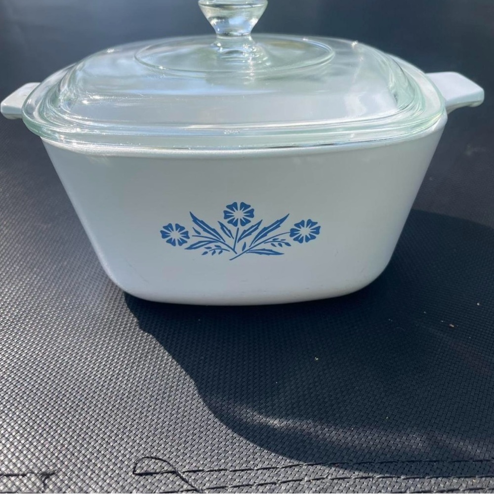 Corningware White Casserole Dish with Blue Floral Pattern